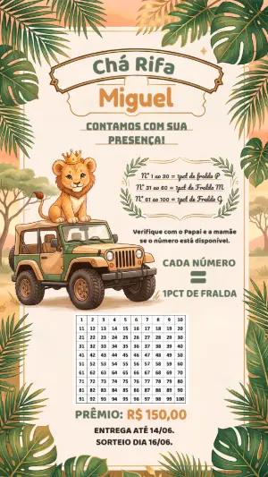 Chá Rifa Safari Leãozinho Fofo Modelo Editável