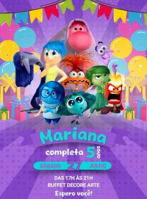 Convite Aniversário Divertida Mente com Personagens para Editar