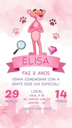 Convite de Aniversário Pantera Cor-de-Rosa Editável