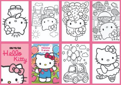 Livrinho de Colorir Hello Kitty Editável para Festa Infantil