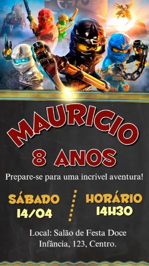 Convite de Aniversário Ninjago para Editar e Enviar