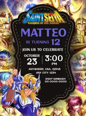 Saint Seiya Birthday Invitation | Editable Anime Party Template