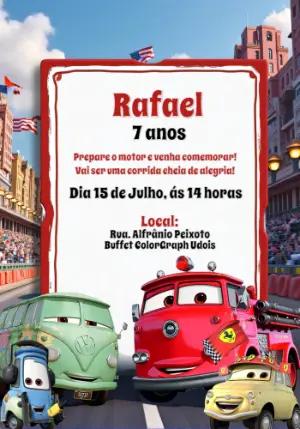Convite de Aniversário Carros com Personagens para Editar