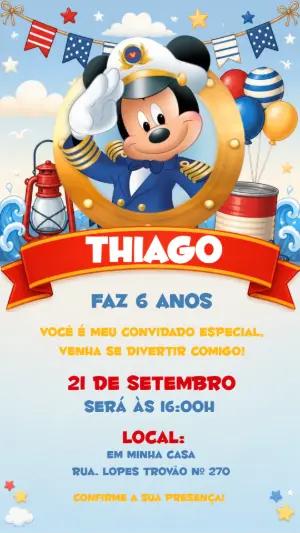 Convite de Aniversário Mickey Marinheiro Editável