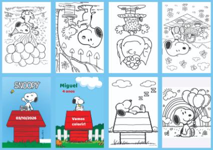Livrinho de Colorir Snoopy para Aniversário | Modelo Editável