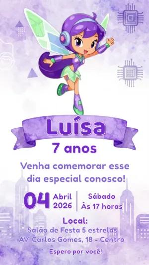 Convite de Aniversário Fada Tecna Roxo para Editar