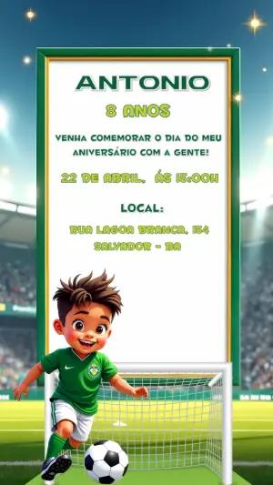Convite de Aniversário Futebol com Menino para Editar Online