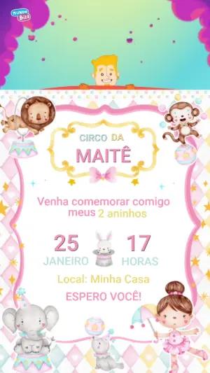 Vídeo Convite Mundo Bita Circo Rosa para Aniversário Editável