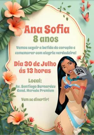 Convite Aniversário Pocahontas para Editar Online