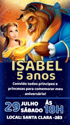 Convite de Aniversário A Bela e a Fera para Editar