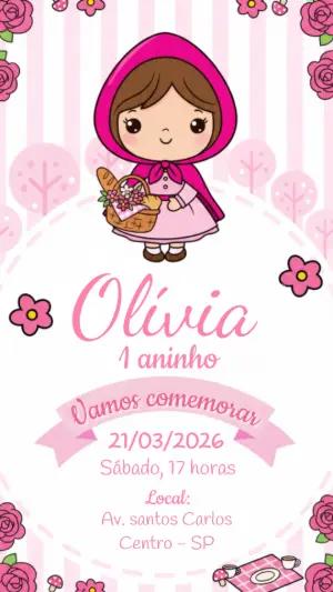 Convite de Aniversário Chapeuzinho Vermelho Rosa Editável