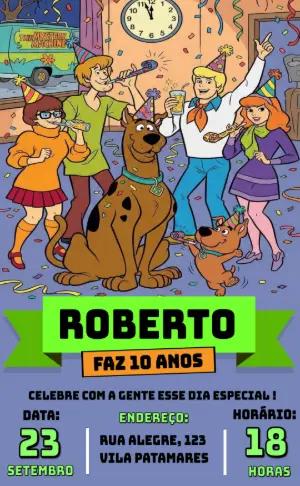 Convite de Aniversário Scooby-Doo Colorido para Editar