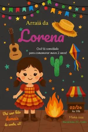 Convite Aniversário Festa Junina Menina Caipira para Editar