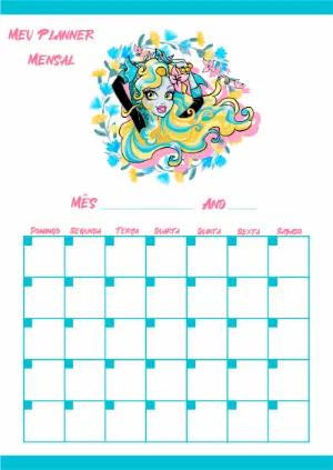 Planner Mensal Editável Tema Monstrinha Azul para Organização