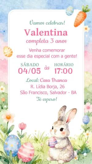 Convite Digital Aniversário Infantil Tema Coelhinho para Editar