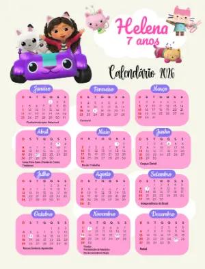 Calendário 2026 Infantil A Casa Mágica da Gabby para Editar