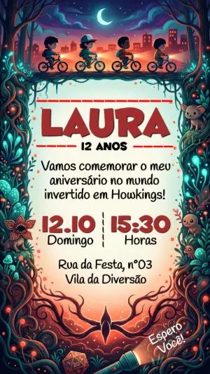 Convite de Aniversário Stranger Things Infantil Modelo Editável
