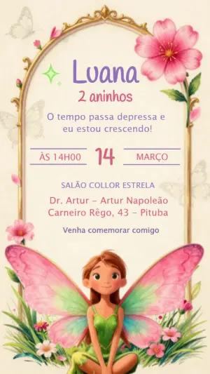 Convite de Aniversário Fada Encantada Modelo Digital Editável