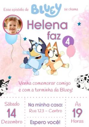 Convite de Aniversário Bluey com Foto para Editar Online