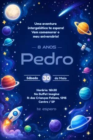 Convite de Aniversário Galáxia Infantil Editável