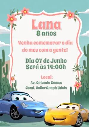 Convite de Aniversário Carros Menina para Editar Online