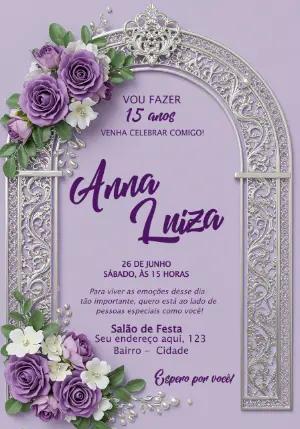 Convite de 15 Anos Lilás com Borboletas e Flores para Editar