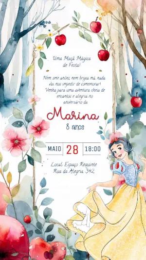 Convite de Aniversário Branca de Neve Aquarela para Editar