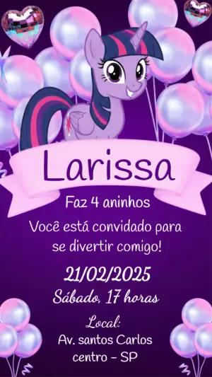 Convite de Aniversário My Little Pony Roxo e Rosa para Editar