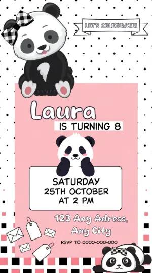 Cute Panda Girl Birthday Invitation | Editable Digital Template