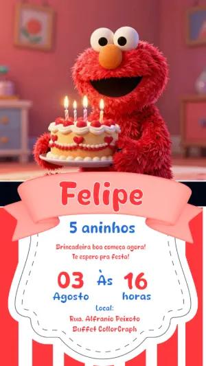 Convite de Aniversário Elmo Vermelho e Fofo para Editar
