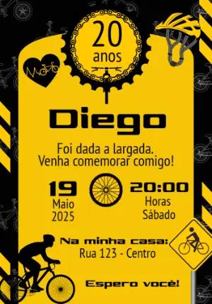Convite Aniversário Ciclista Amarelo e Preto para Editar