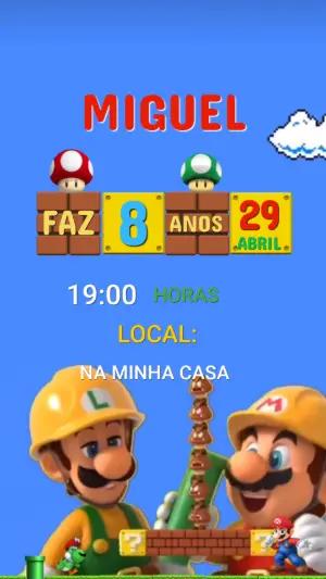 Convite Animado de Aniversário Super Mario para Editar Online