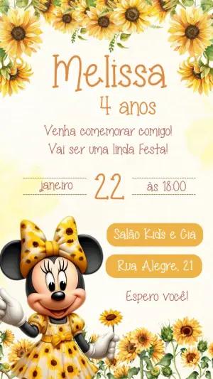 Convite Aniversário Minnie Girassol para Editar Online