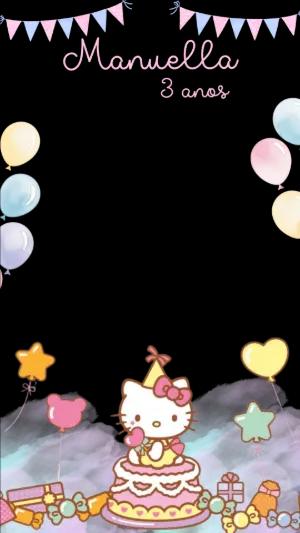Moldura para Story Aniversário Hello Kitty Editável em Tons Pastéis