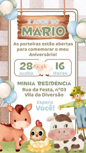 Convite de Aniversário Fazendinha Menino para Editar Online