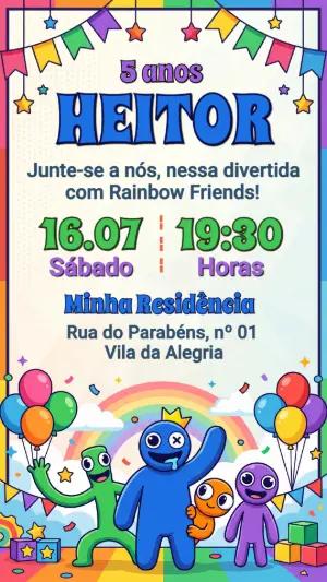 Convite de Aniversário Infantil Rainbow Friends Colorido Editável