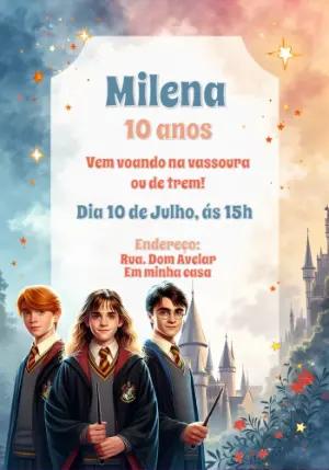 Convite Aniversário Harry Potter com Personagens para Editar
