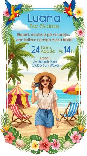 Convite de Aniversário Tardezinha na Praia para Editar Online