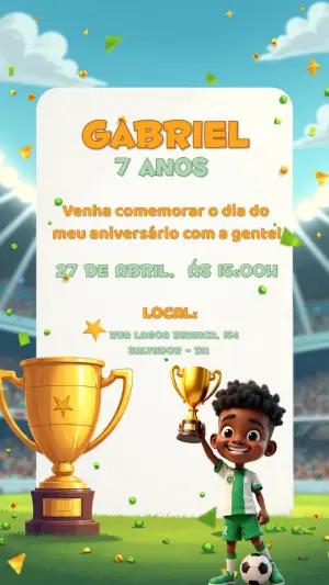 Convite de Aniversário Futebol Menino Campeão para Editar Online