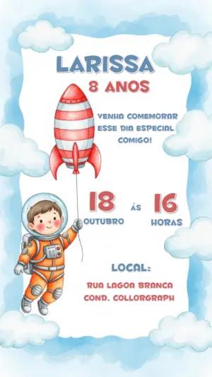 Convite de Aniversário Astronauta para Editar Online