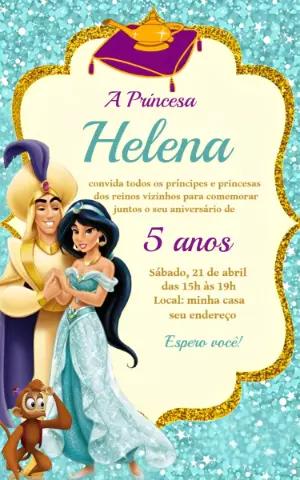 Convite de Aniversário Jasmine e Aladdin Editável