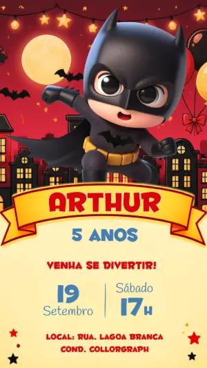 Convite de Aniversário Batman Cute Modelo Editável
