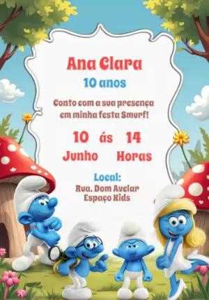 Convite de Aniversário Smurfs para Editar e Imprimir