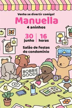 Convite Aniversário Bobbie Goods com Desenhos Fofos para Editar