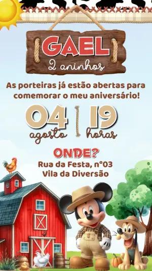 Convite de Aniversário Fazendinha do Mickey para Editar Online
