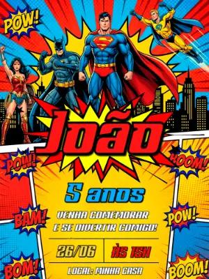 Convite de Aniversário Super-Heróis Estilo HQ para Editar