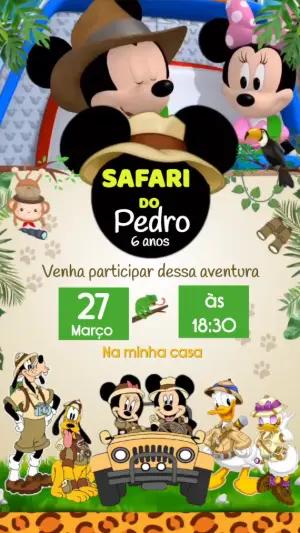Convite Animado Aniversário Mickey Safari para Editar Online