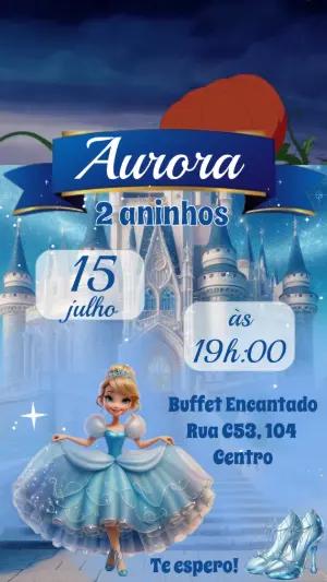 Convite Animado Aniversário Cinderela Princesa para Editar
