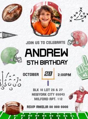 Editable Football Birthday Invitation with Photo Template