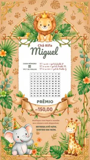 Modelo de Chá Rifa Safari Baby Animais Editável para Editar